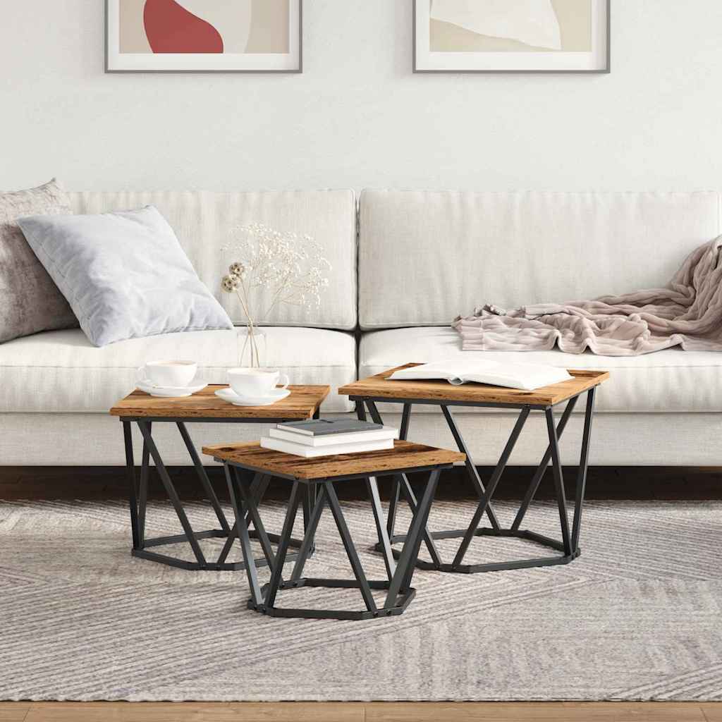 Kaffebord 3 Pcs Gamle Tre Konstruksjonsvirke Og Stål