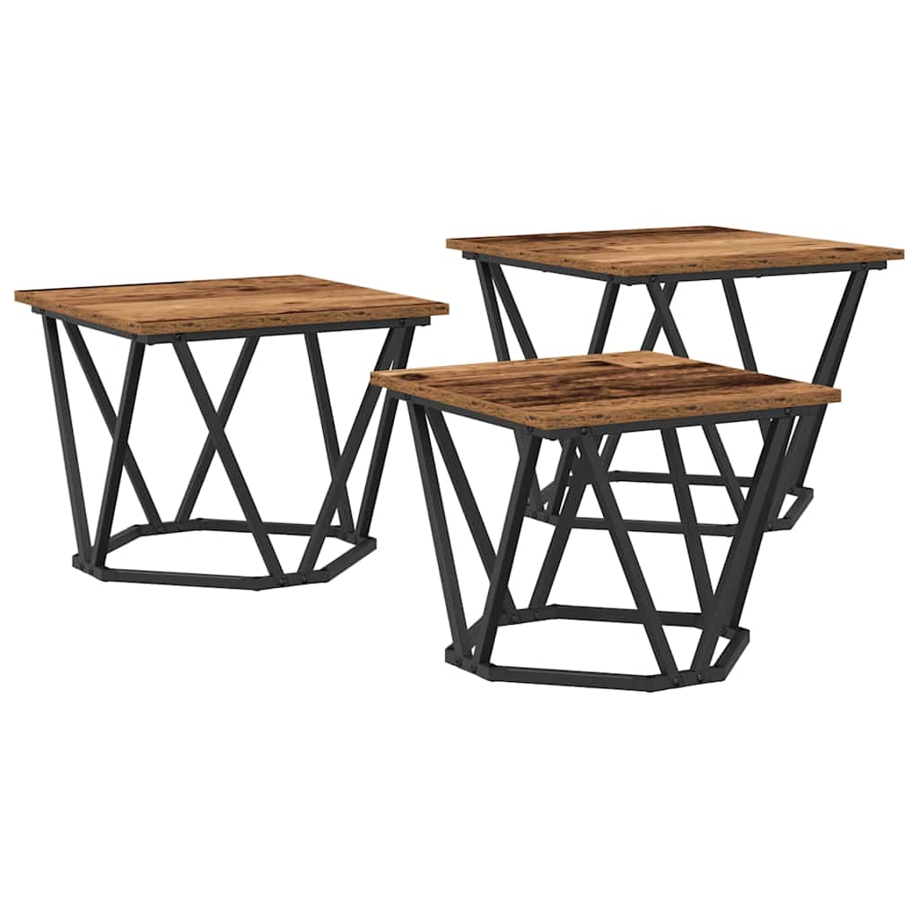 Kaffebord 3 Pcs Gamle Tre Konstruksjonsvirke Og Stål