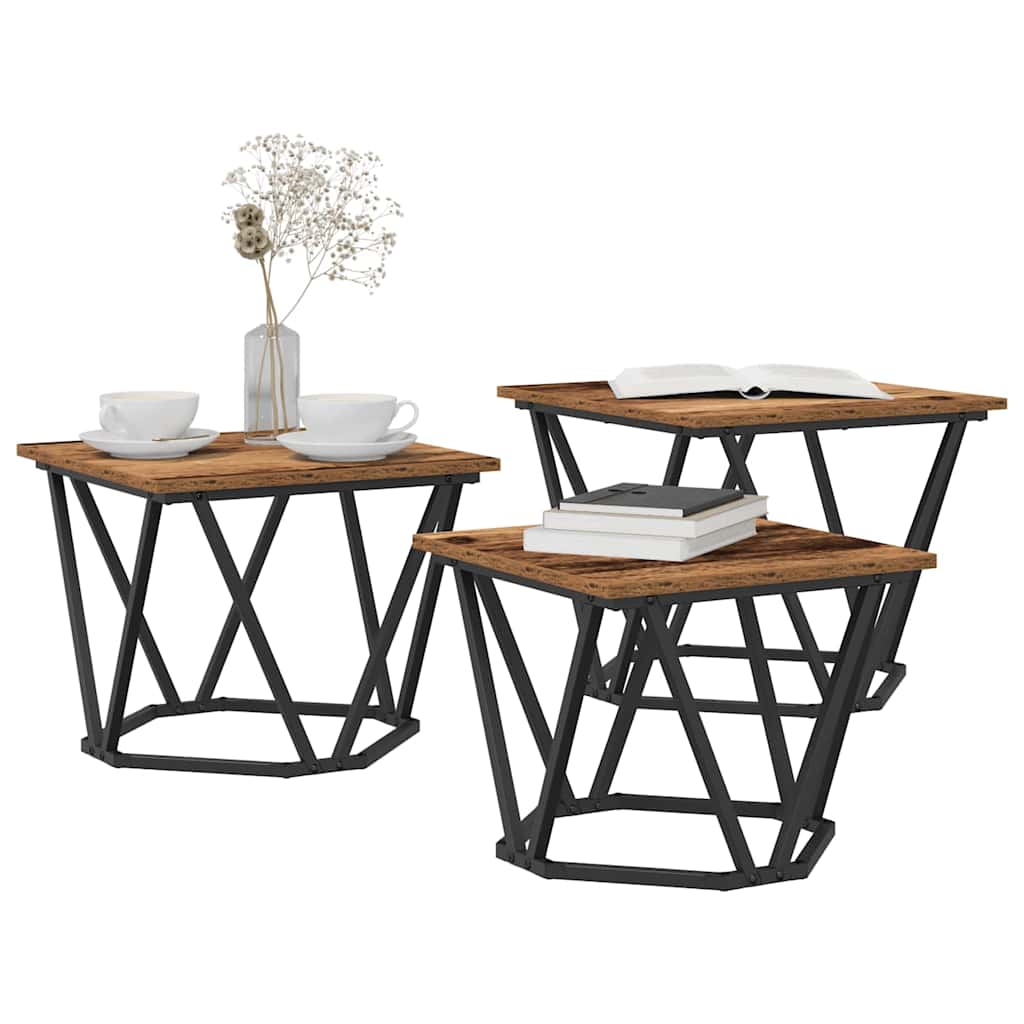 Kaffebord 3 Pcs Gamle Tre Konstruksjonsvirke Og Stål