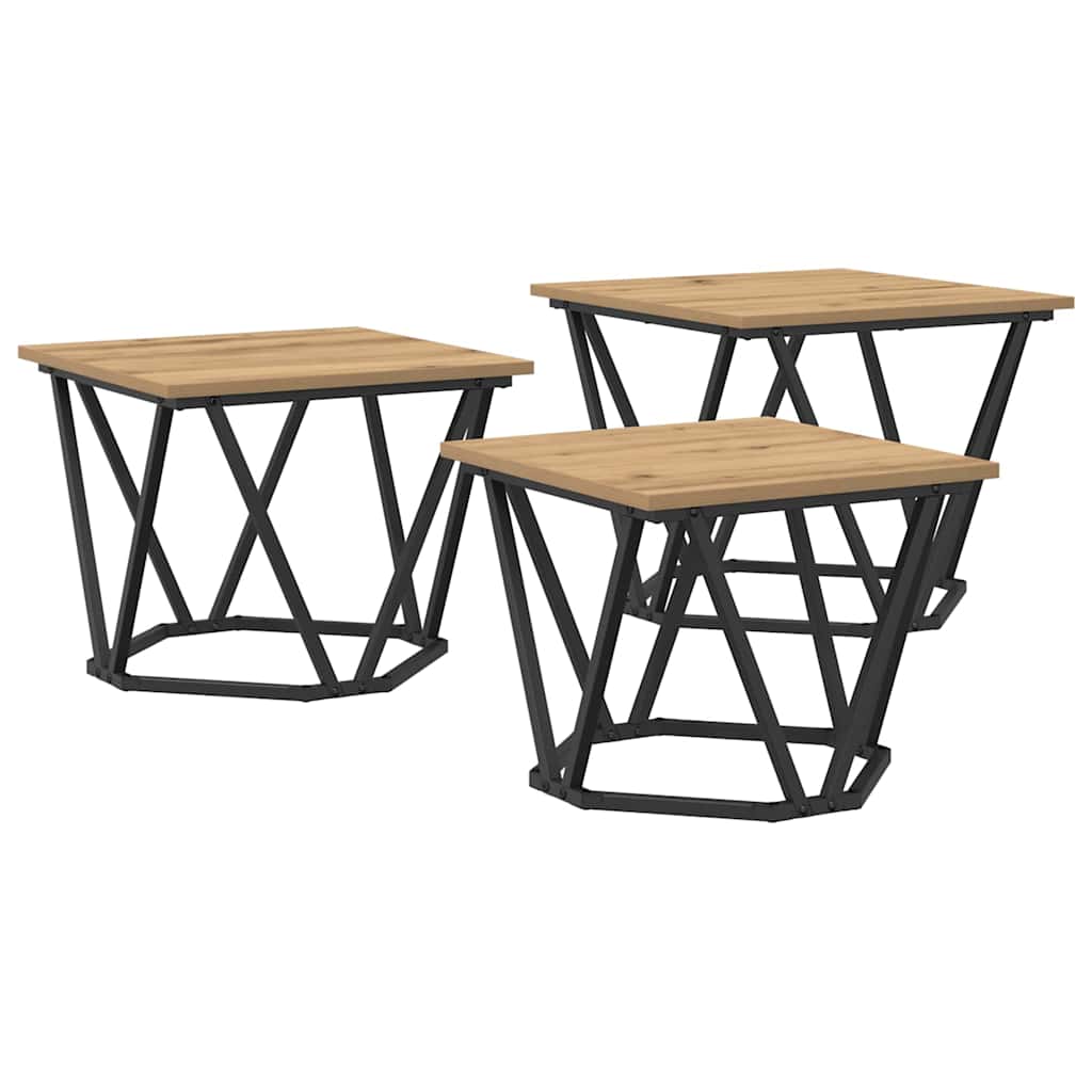 Kaffebord 3 Pcs Artisan Eik Konstruksjonsvirke Og Stål