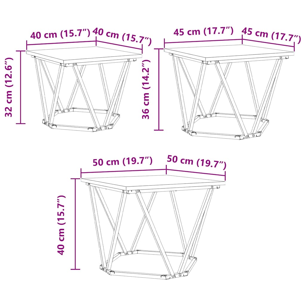 Kaffebord 3 Pcs Artisan Eik Konstruksjonsvirke Og Stål