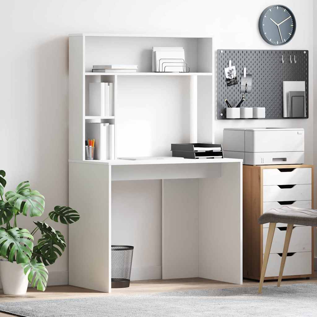 Skrivebord Med Hylle Hvit 91 X 50 X 149 Cm Konstruert Tre