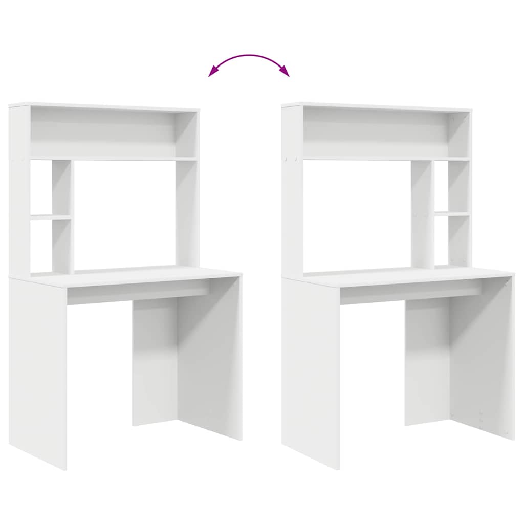 Skrivebord Med Hylle Hvit 91 X 50 X 149 Cm Konstruert Tre