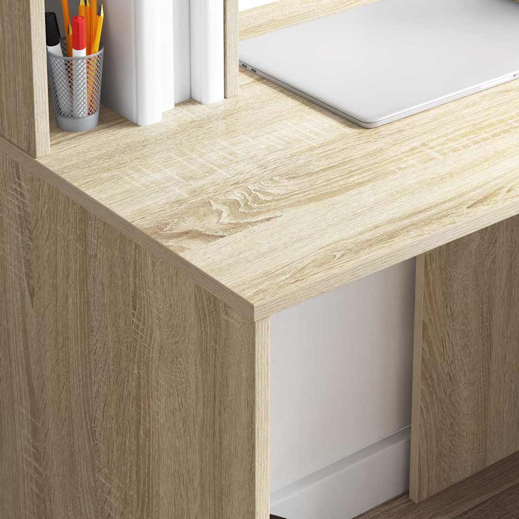 Skrivebord Med Hylle Sonoma Eik 91 X 50 X 149 Cm Konstruert Tre