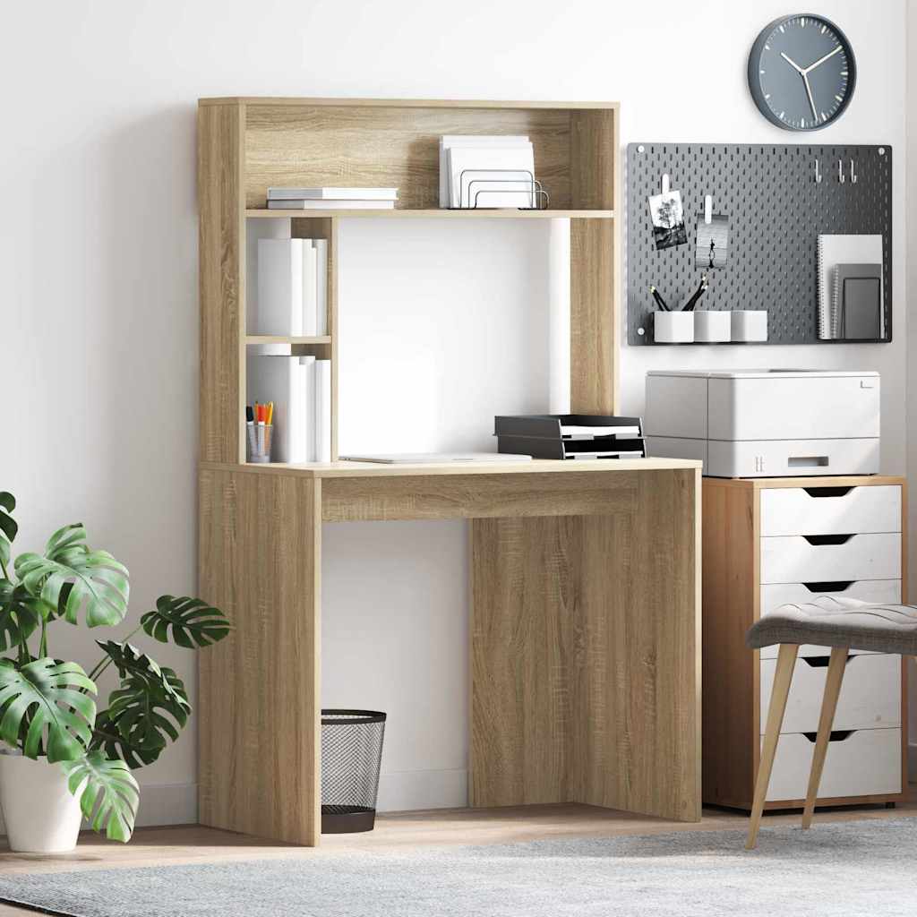 Skrivebord Med Hylle Sonoma Eik 91 X 50 X 149 Cm Konstruert Tre