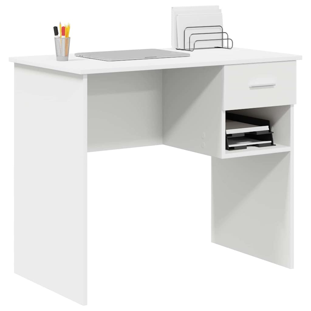 Skrivebord Med Skuff Hvit 90 X 49 X 75 Cm Konstruert Tre