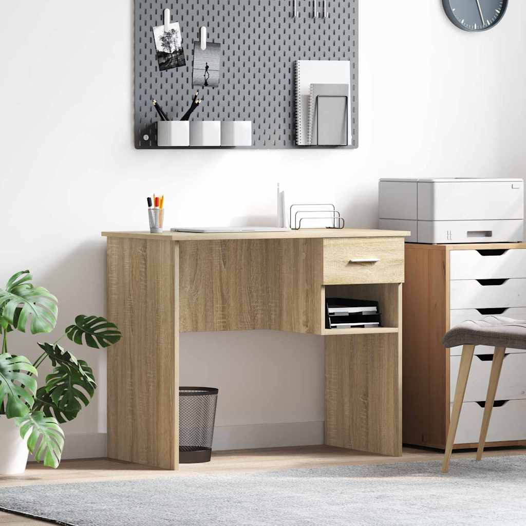 Skrivebord Med Skuff Sonoma Eik 90 X 49 X 75 Cm Konstruert Tre