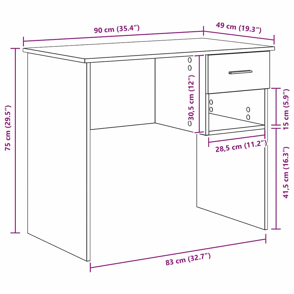 Skrivebord Med Skuff Artisan Eik 90 X 49 X 75 Cm Konstruert Tre