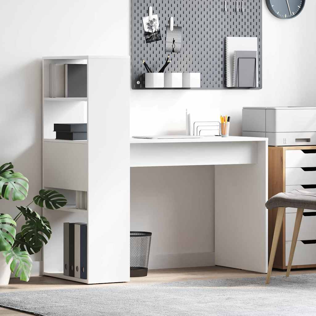 Skrivebord Med Hylle Hvit 113 X 54 X 120 Cm Konstruert Tre