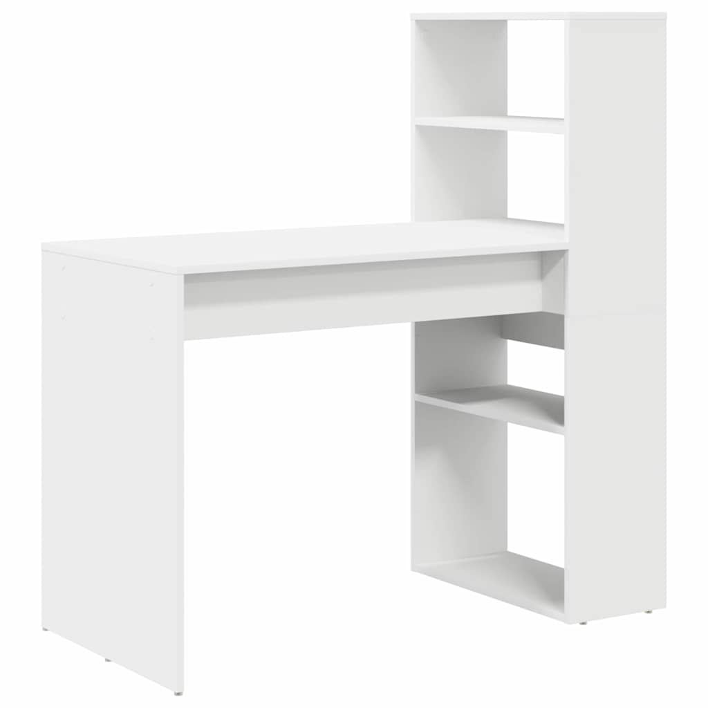 Skrivebord Med Hylle Hvit 113 X 54 X 120 Cm Konstruert Tre