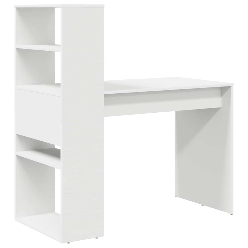 Skrivebord Med Hylle Hvit 113 X 54 X 120 Cm Konstruert Tre