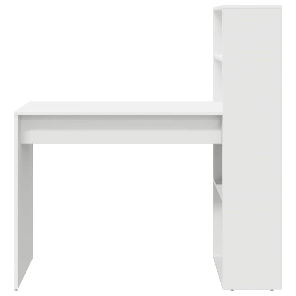 Skrivebord Med Hylle Hvit 113 X 54 X 120 Cm Konstruert Tre