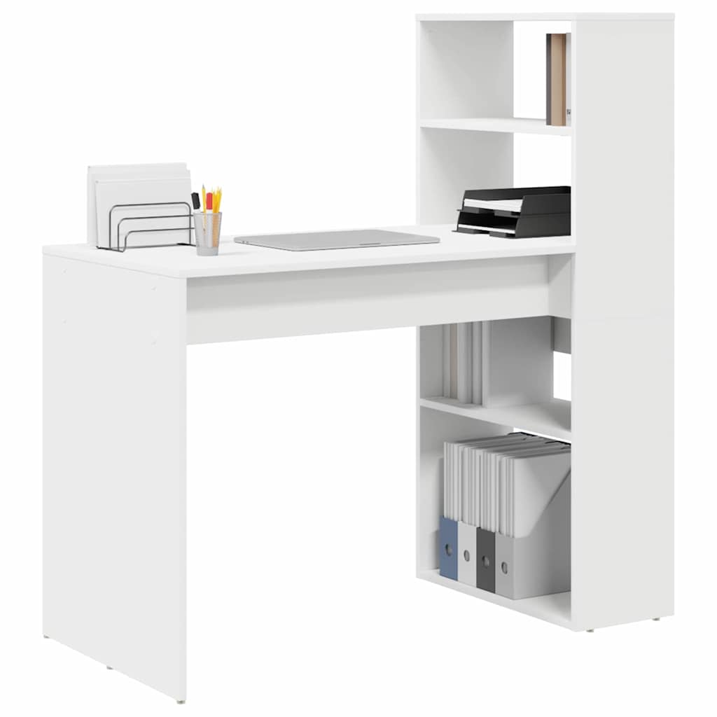 Skrivebord Med Hylle Hvit 113 X 54 X 120 Cm Konstruert Tre