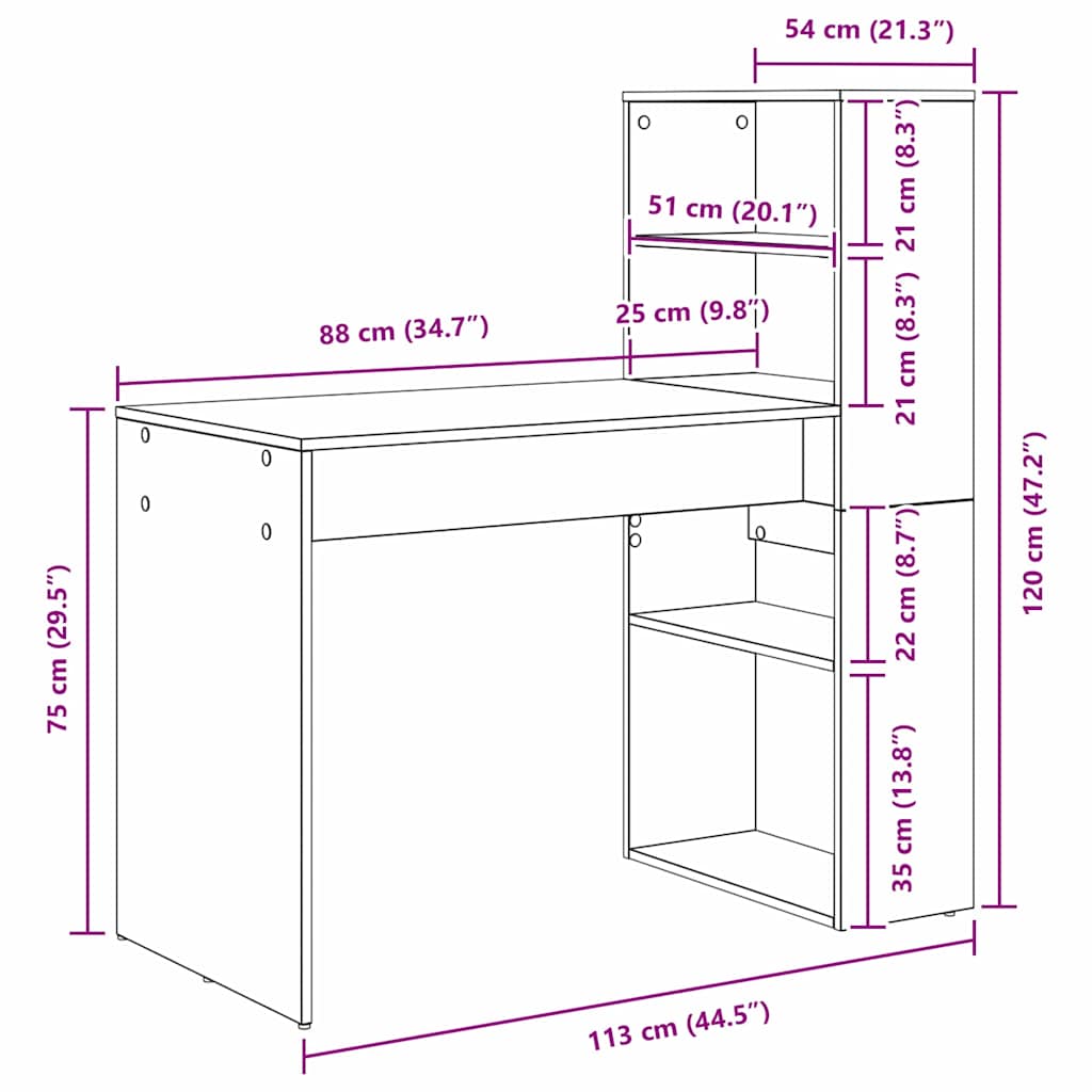 Skrivebord Sonoma Eik 113 X 54 X 120 Cm Konstruert Tre