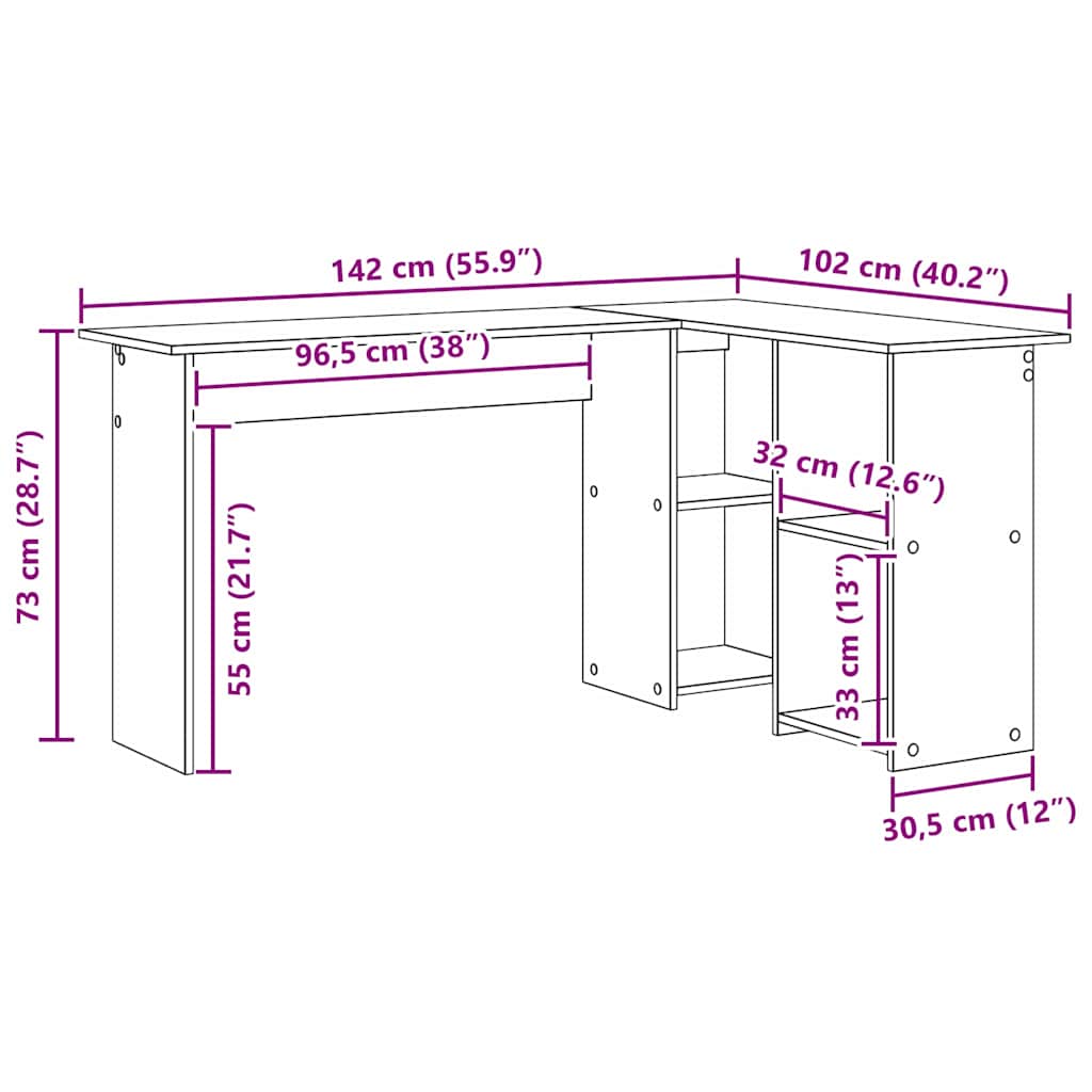 Skrivebord Sonoma Eik 142 X 102 X 73 Cm Konstruert Tre