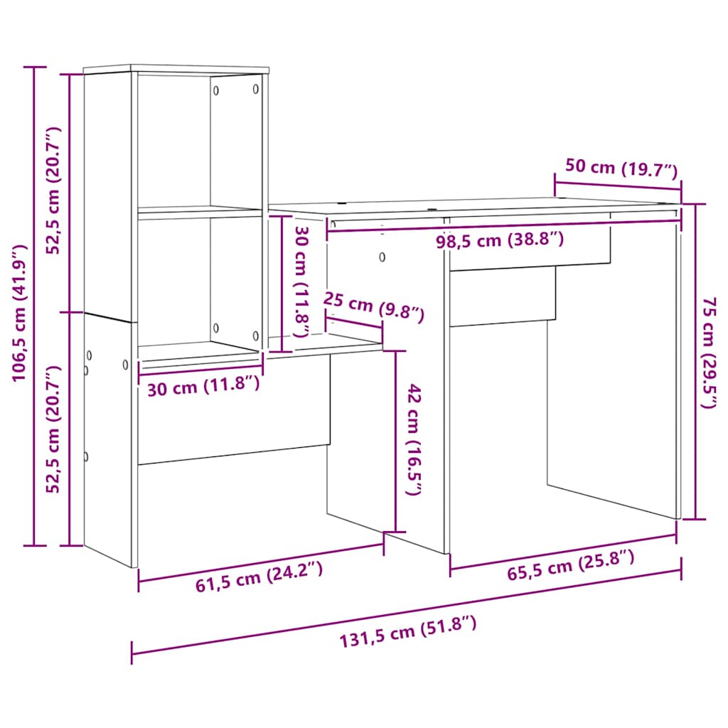 Skrivebord Sonoma Eik 131,5 X 50 X 106,5 Cm Konstruert Tre