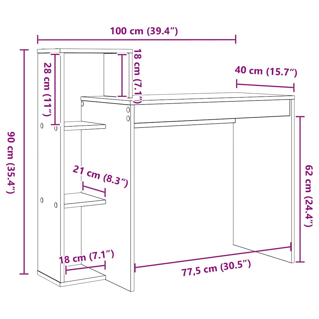 Skrivebord Med Hylle Sonoma Eik 100 X 40 X 90 Cm Konstruert Tre