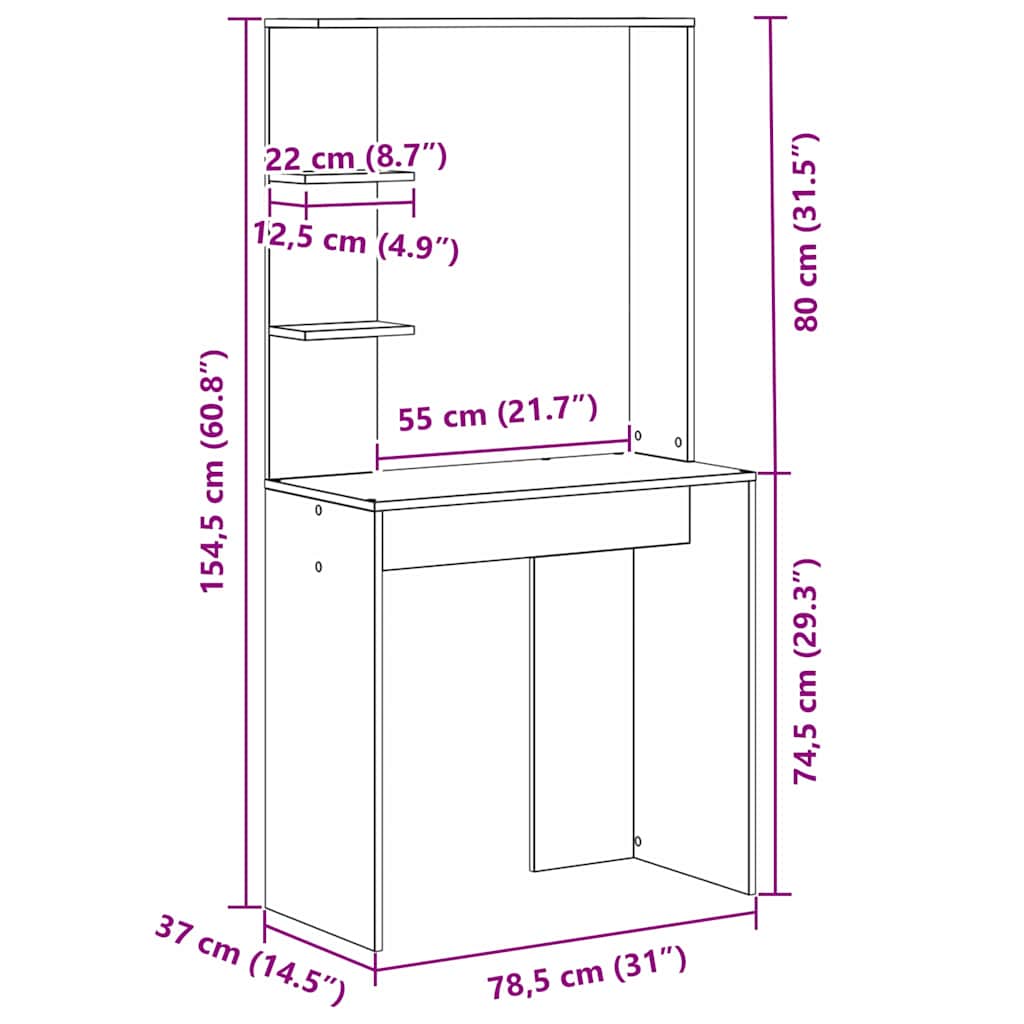 Skrivebord Sonoma Eik 78,5 X 37 X 154,5 Cm Konstruert Tre