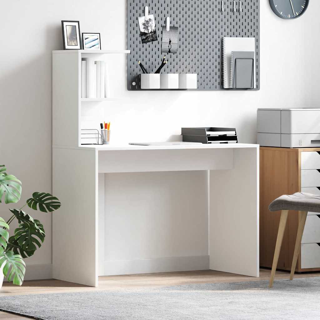 Skrivebord Med Hylle Hvit 102 X 50 X 124 Cm Konstruert Tre