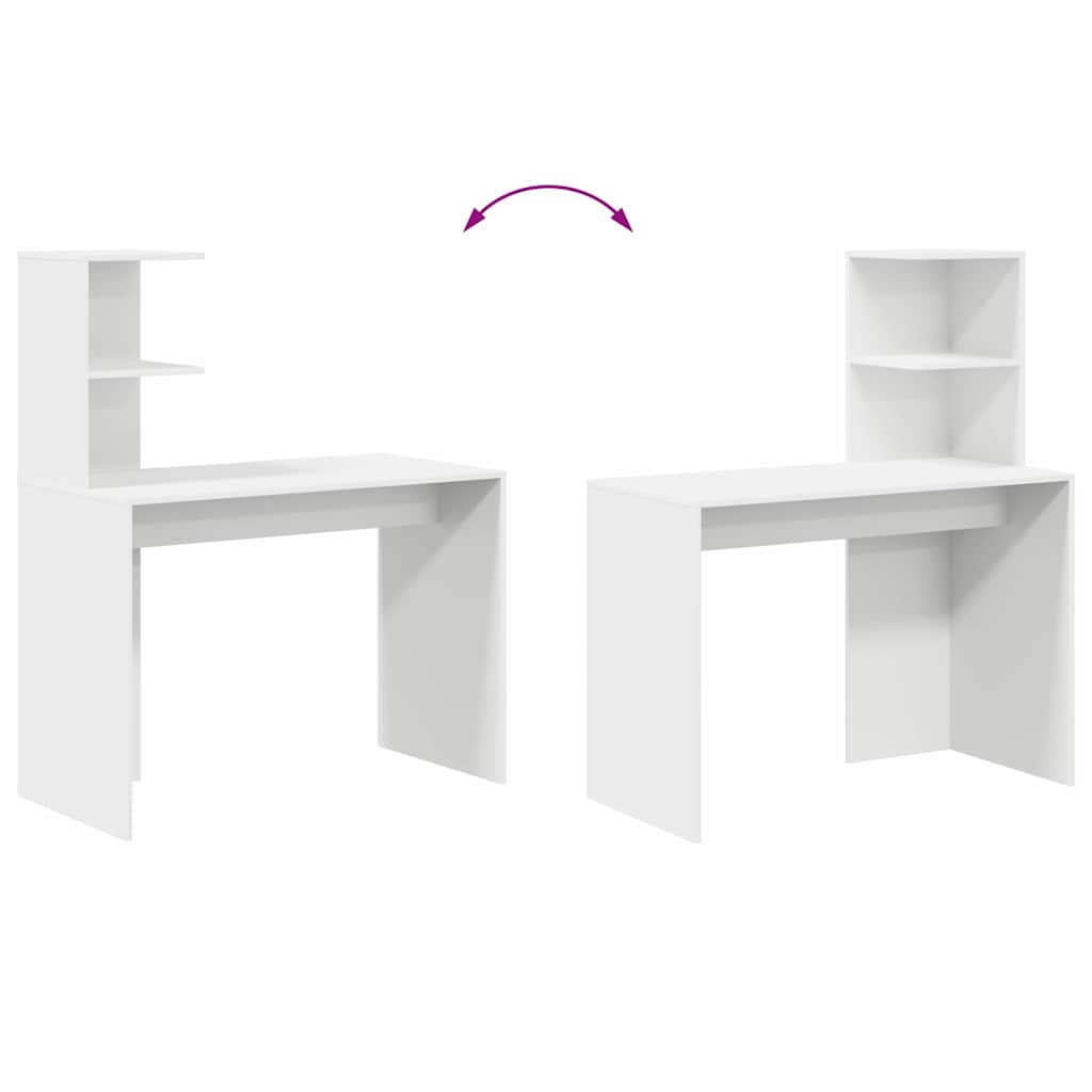 Skrivebord Med Hylle Hvit 102 X 50 X 124 Cm Konstruert Tre