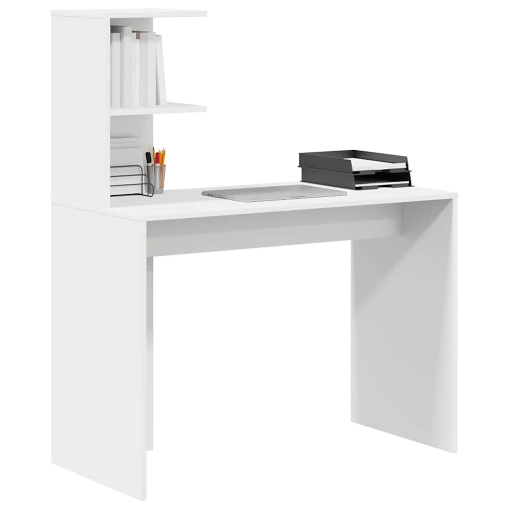 Skrivebord Med Hylle Hvit 102 X 50 X 124 Cm Konstruert Tre