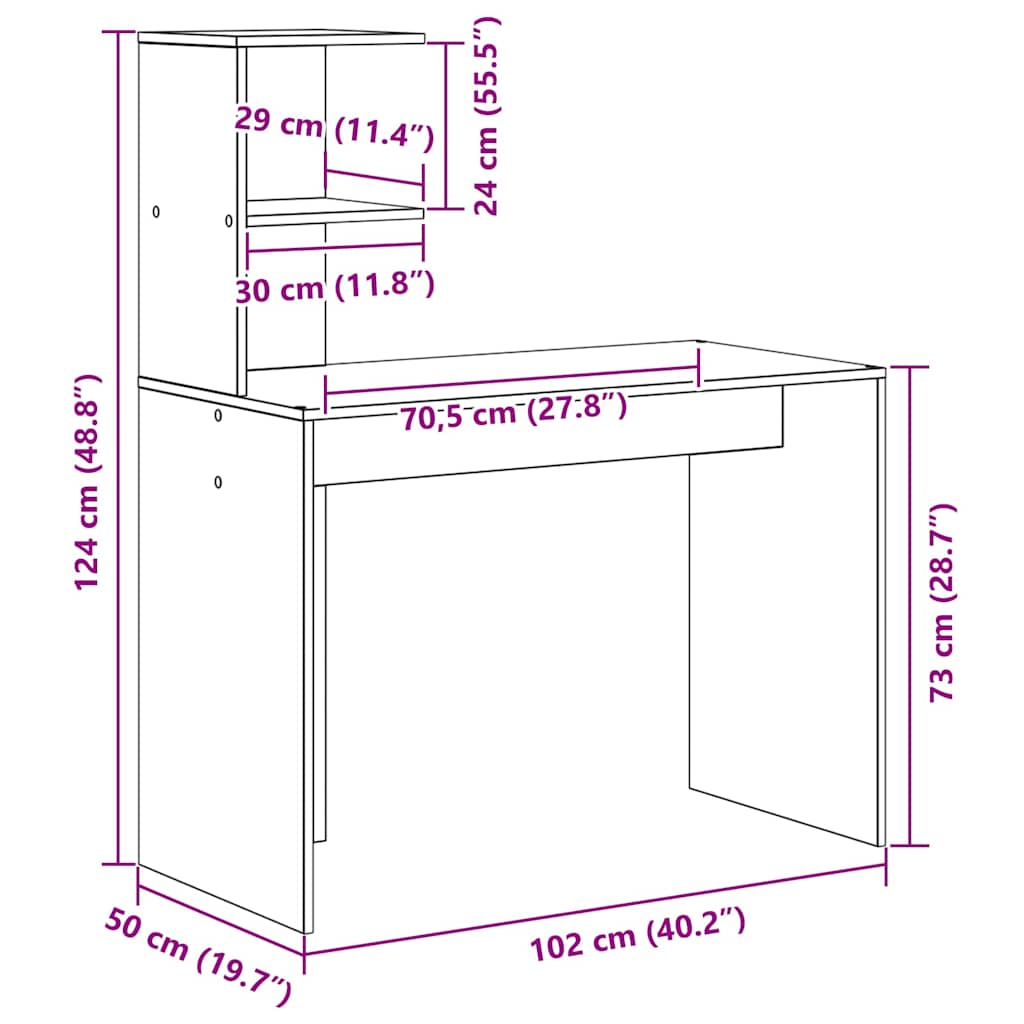 Skrivebord Med Hylle Hvit 102 X 50 X 124 Cm Konstruert Tre