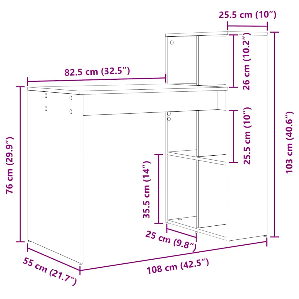 Skrivebord Sonoma Eik 108 X 55 X 103.5 Cm Konstruert Tre