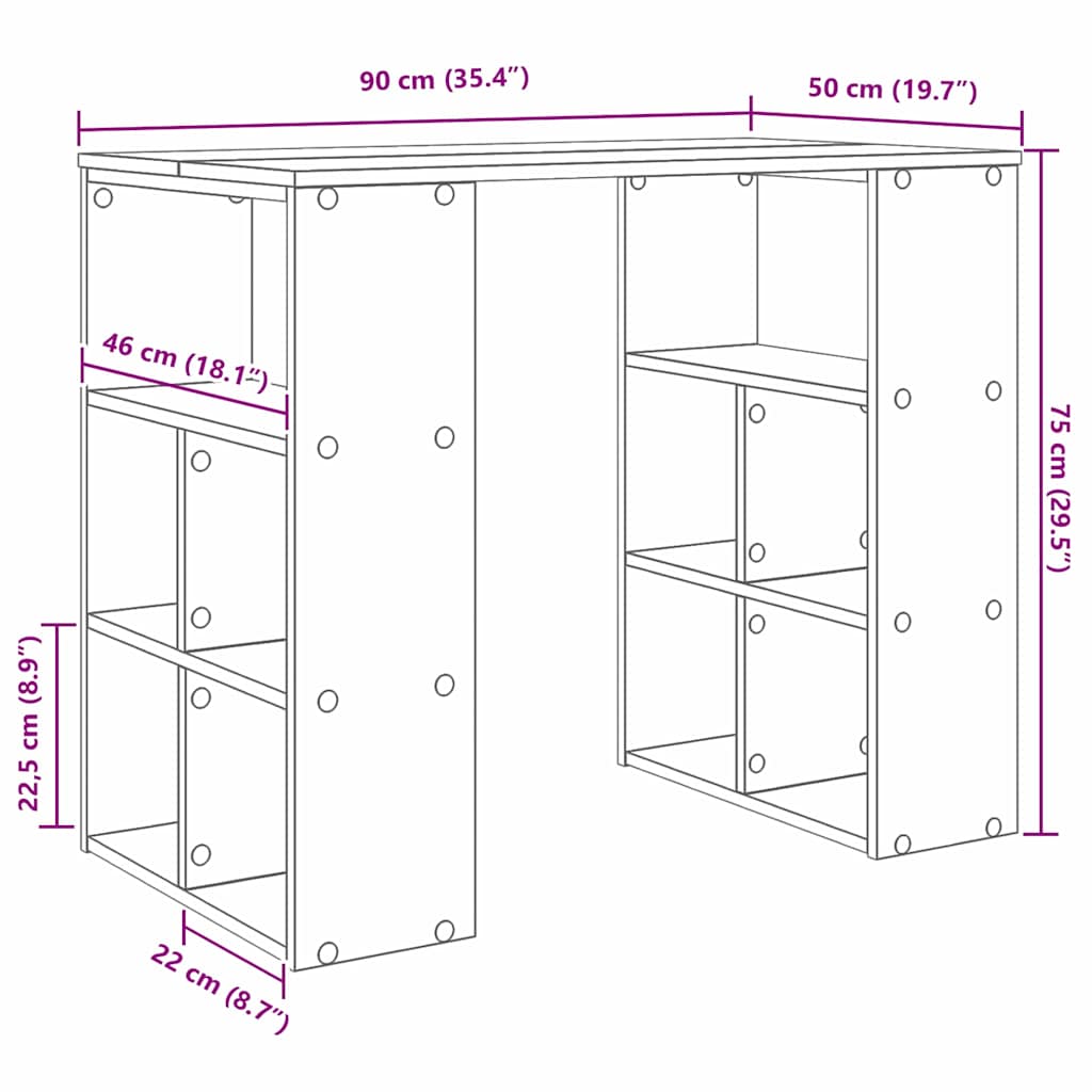 Skrivebord Med Hylle Sonoma Eik 90 X 50 X 75 Cm Konstruert Tre