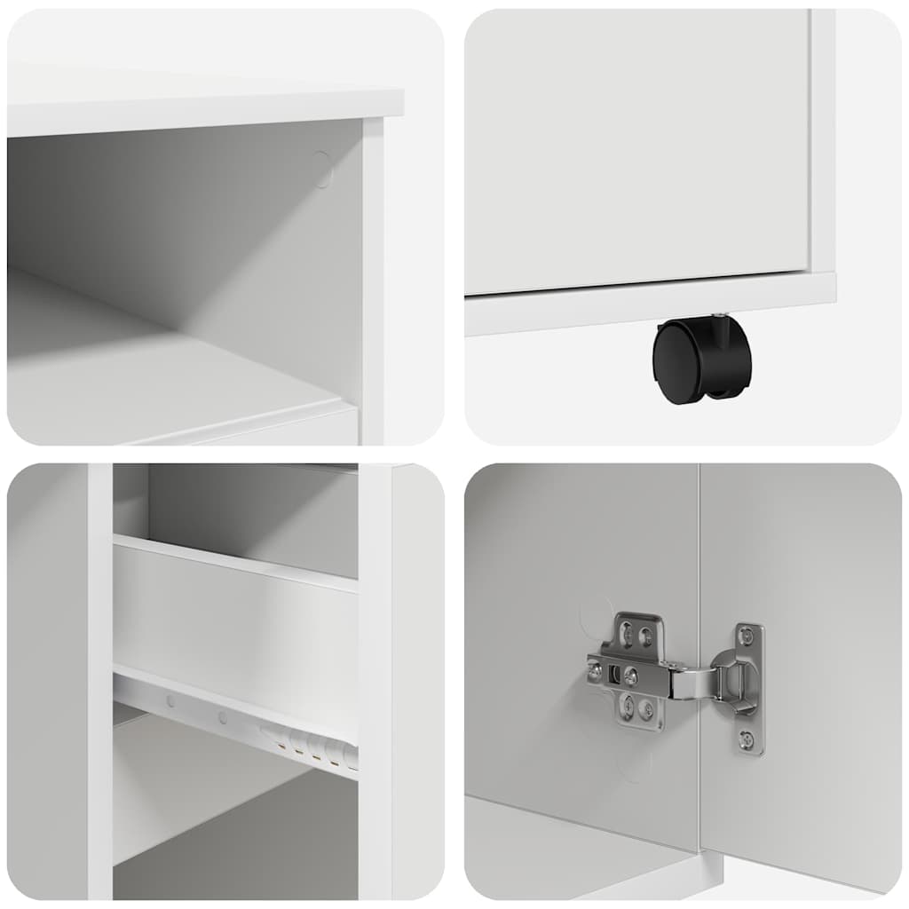 Skrivebord Med Hjul Hvit 91 X 50 X 77 Cm Konstruert Tre