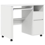 Skrivebord Med Hjul Hvit 91 X 50 X 77 Cm Konstruert Tre