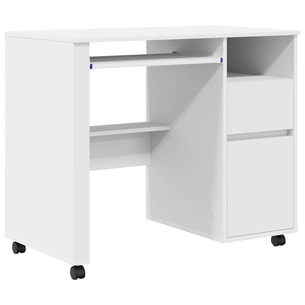 Skrivebord Med Hjul Hvit 91 X 50 X 77 Cm Konstruert Tre