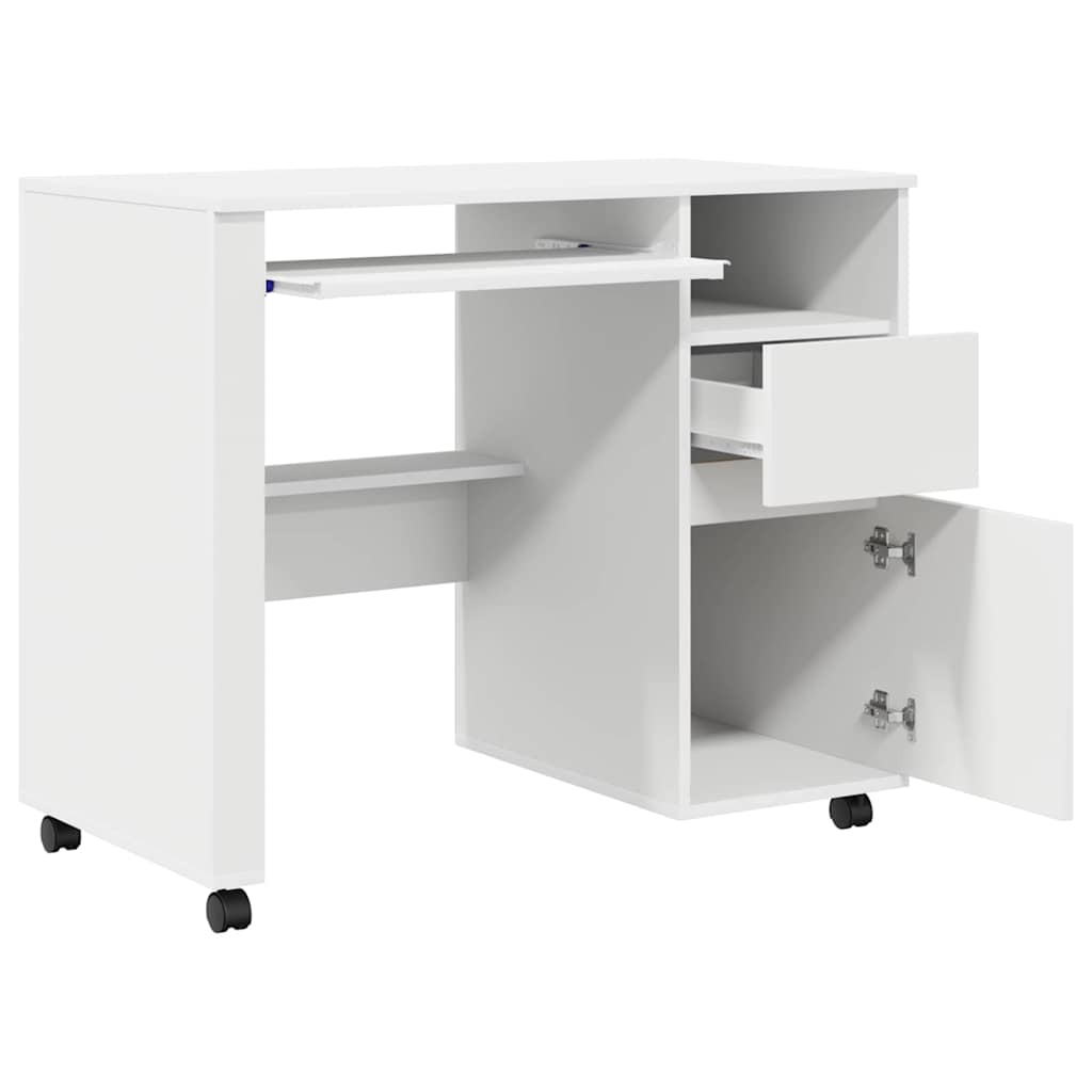 Skrivebord Med Hjul Hvit 91 X 50 X 77 Cm Konstruert Tre