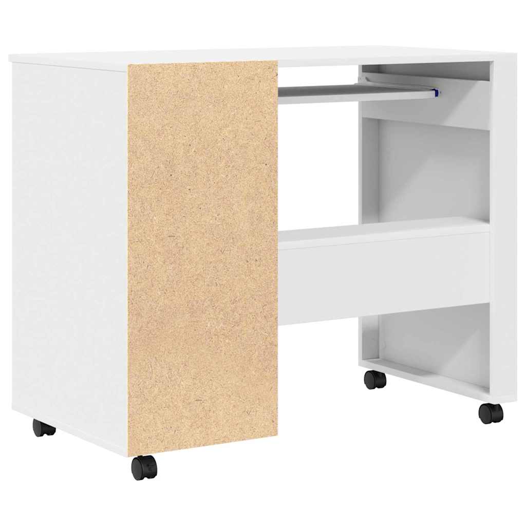 Skrivebord Med Hjul Hvit 91 X 50 X 77 Cm Konstruert Tre