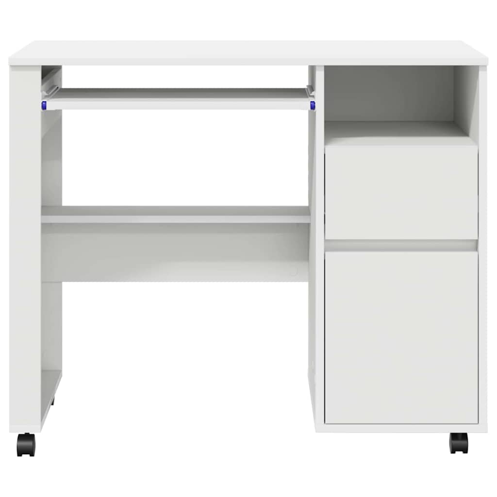 Skrivebord Med Hjul Hvit 91 X 50 X 77 Cm Konstruert Tre
