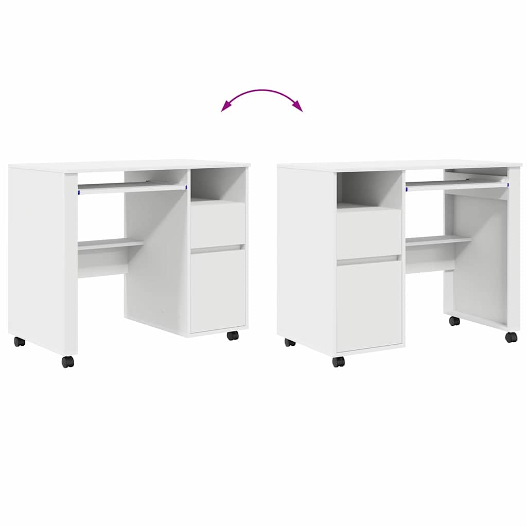Skrivebord Med Hjul Hvit 91 X 50 X 77 Cm Konstruert Tre
