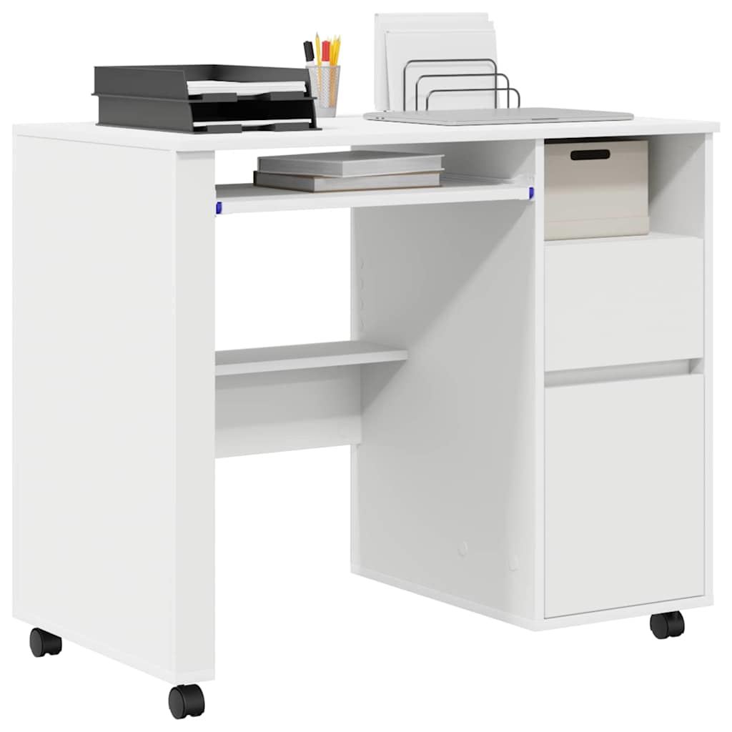 Skrivebord Med Hjul Hvit 91 X 50 X 77 Cm Konstruert Tre