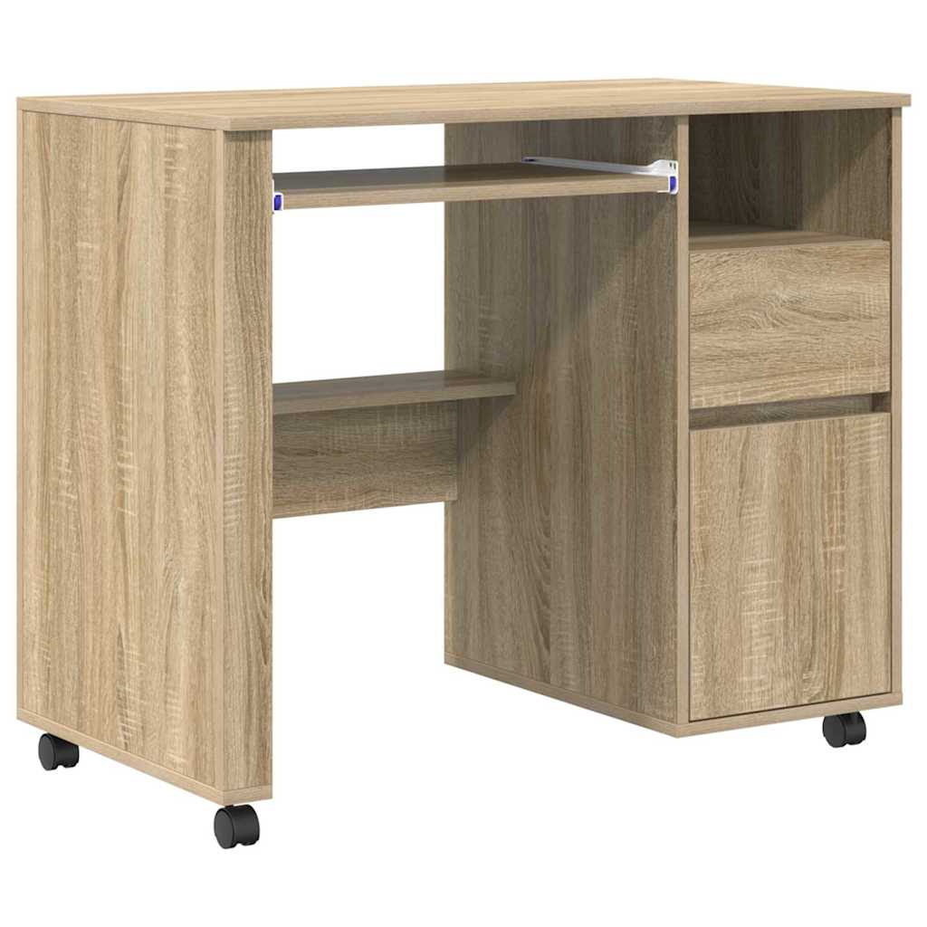 Skrivebord Med Hjul Sonoma Eik 91 X 50 X 77 Cm Konstruert Tre