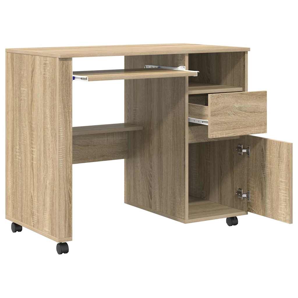 Skrivebord Med Hjul Sonoma Eik 91 X 50 X 77 Cm Konstruert Tre