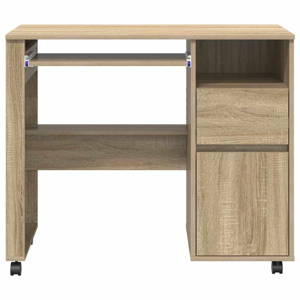 Skrivebord Med Hjul Sonoma Eik 91 X 50 X 77 Cm Konstruert Tre
