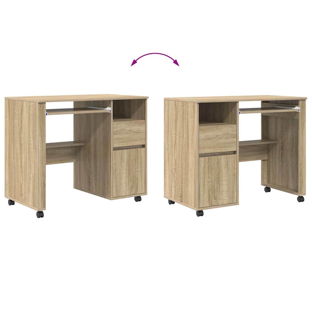 Skrivebord Med Hjul Sonoma Eik 91 X 50 X 77 Cm Konstruert Tre