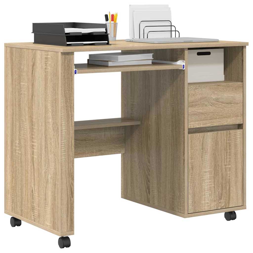 Skrivebord Med Hjul Sonoma Eik 91 X 50 X 77 Cm Konstruert Tre