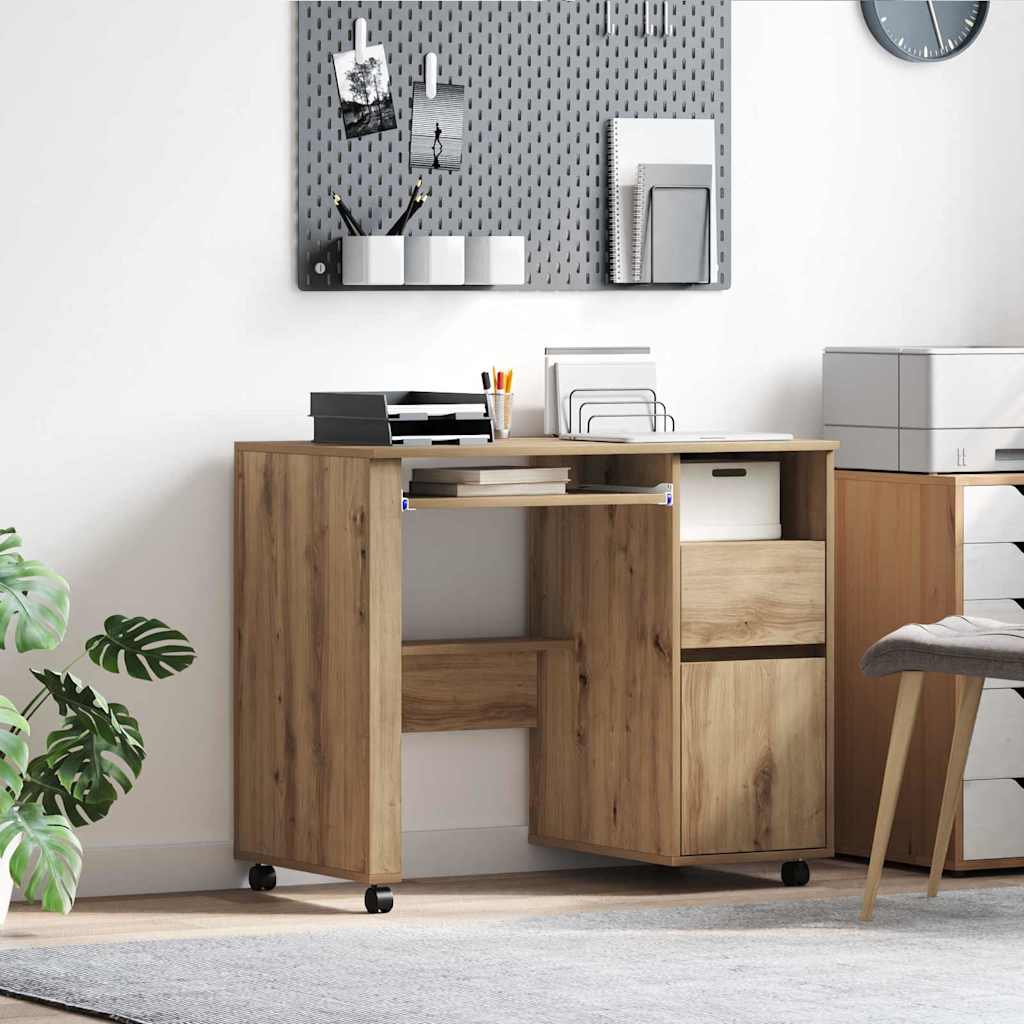 Skrivebord Med Hjul Artisan Eik 91 X 50 X 77 Cm Konstruert Tre