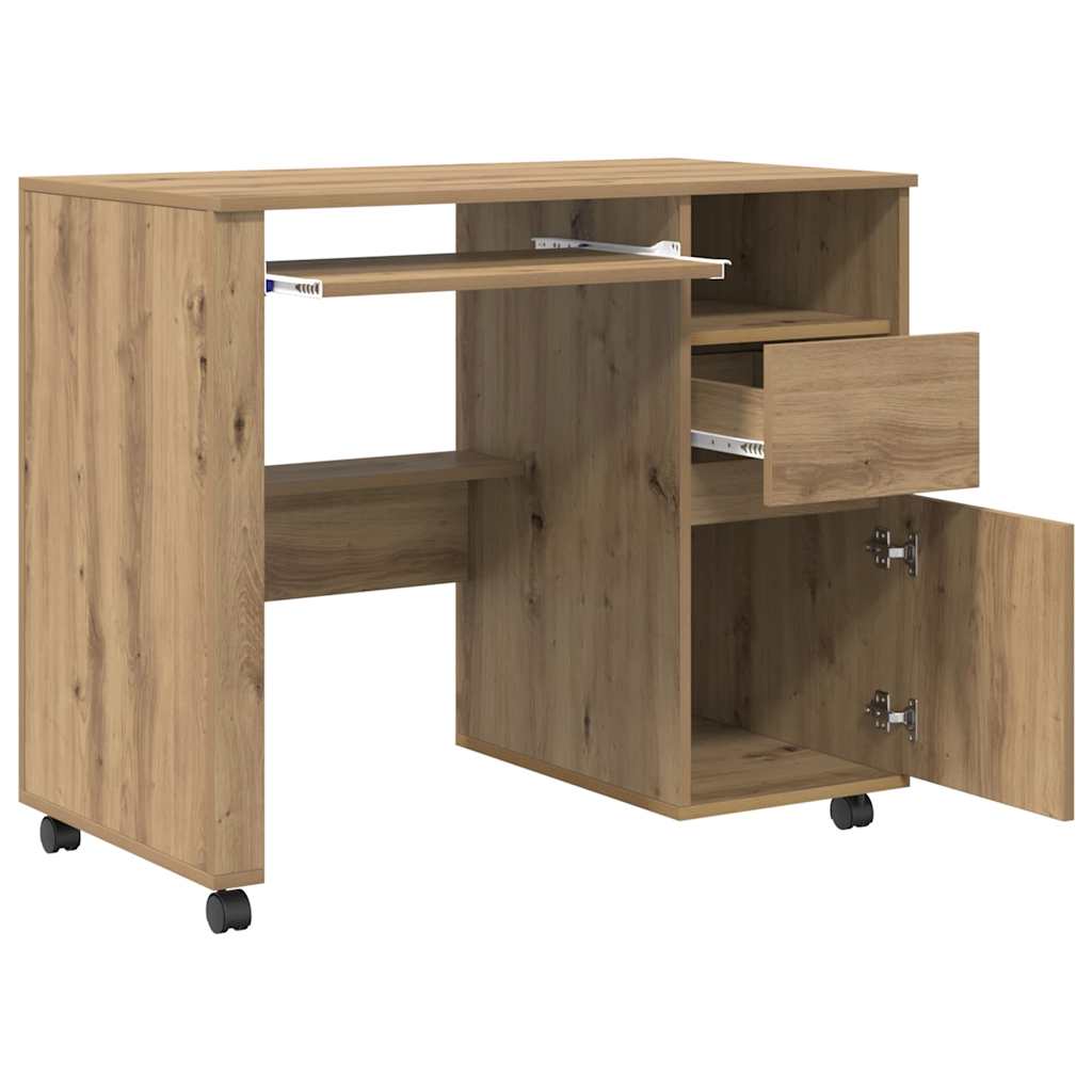 Skrivebord Med Hjul Artisan Eik 91 X 50 X 77 Cm Konstruert Tre