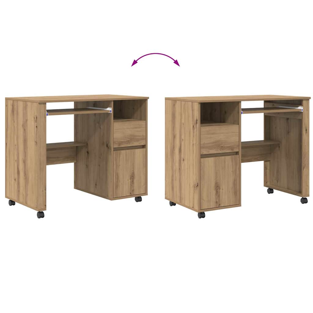 Skrivebord Med Hjul Artisan Eik 91 X 50 X 77 Cm Konstruert Tre
