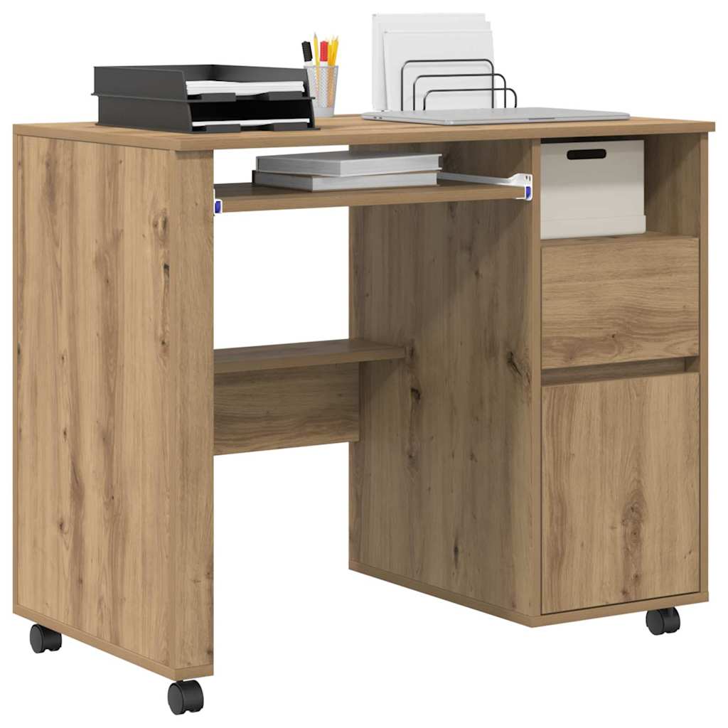 Skrivebord Med Hjul Artisan Eik 91 X 50 X 77 Cm Konstruert Tre