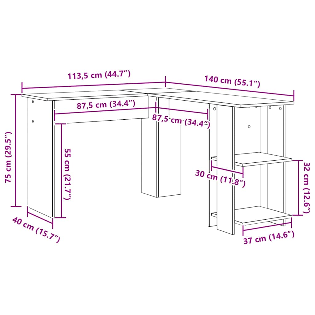 Hjørneskrivebord Sonoma Eik 140 X 113,5 X 75 Cm Konstruert Tre