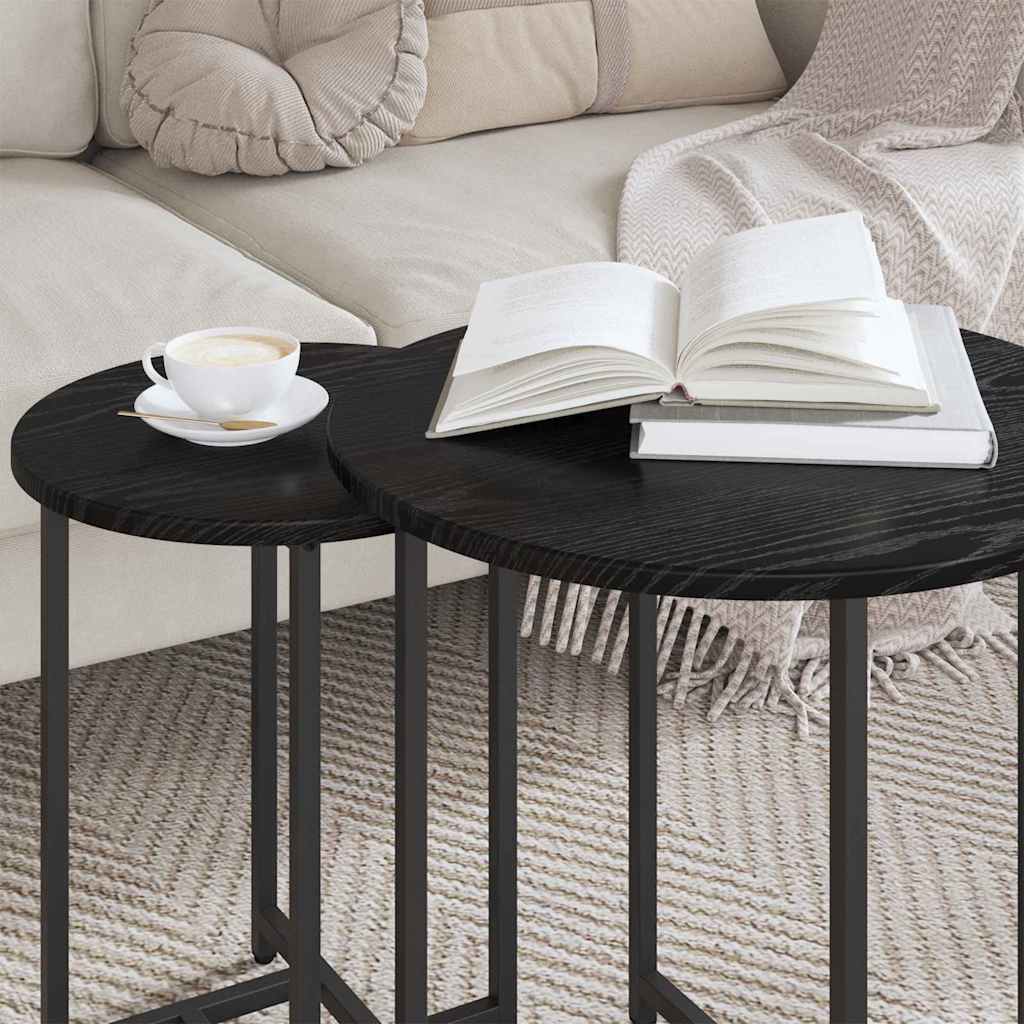 Sidebordssett 2 Pcs Svart Eik