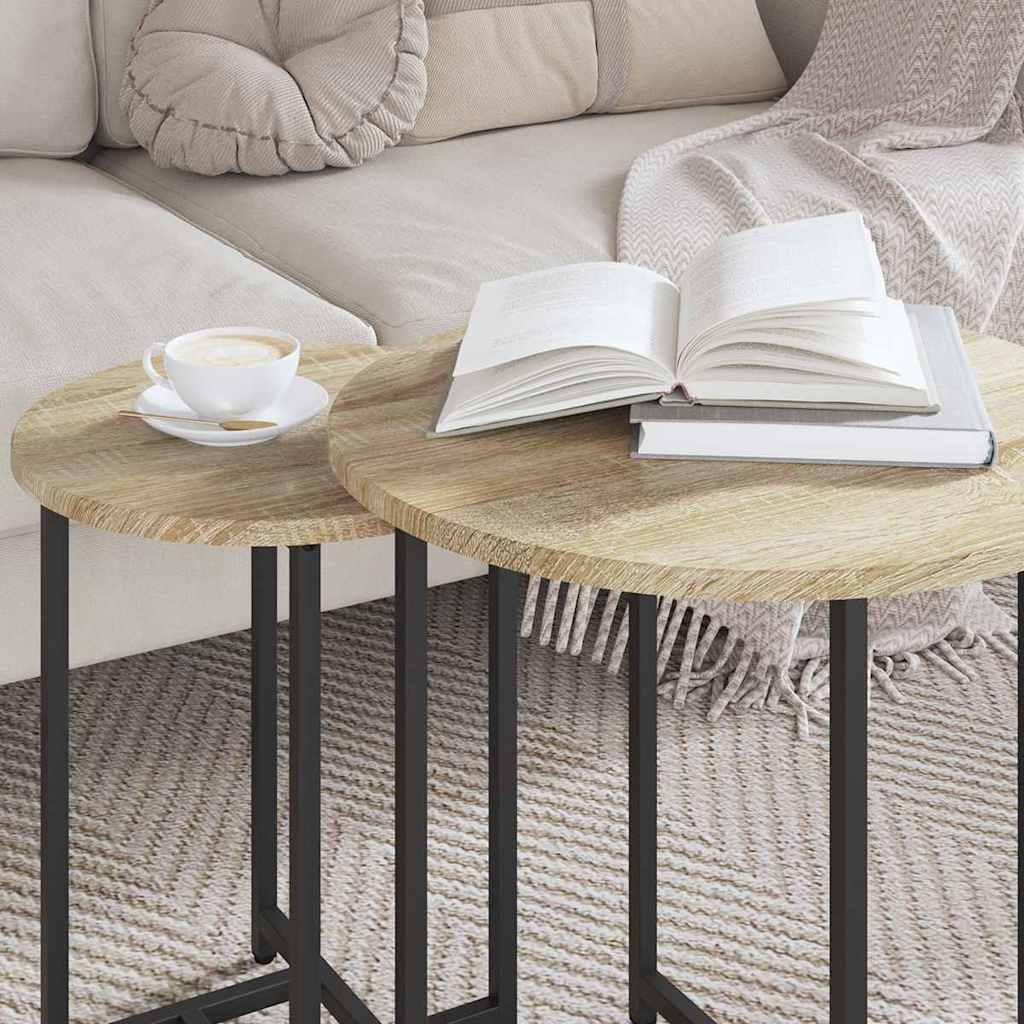 Sidebordssett 2 Pcs Sonoma Eik Og Svart