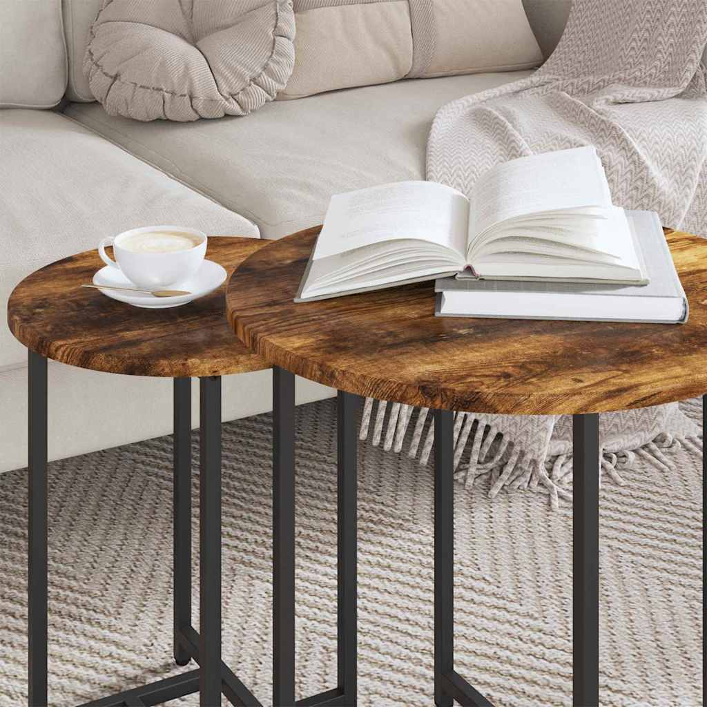 Sidebordssett 2 Pcs Røyk Eik Og Svart