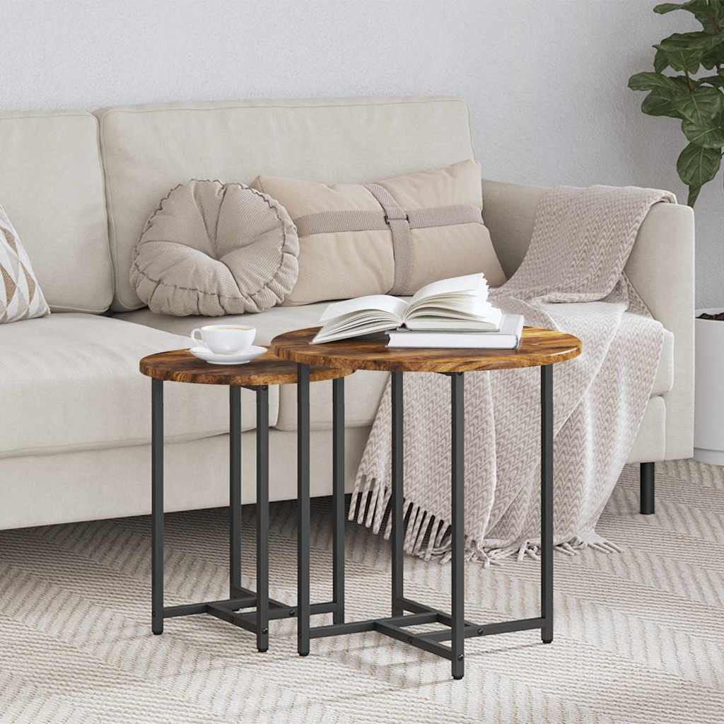 Sidebordssett 2 Pcs Røyk Eik Og Svart